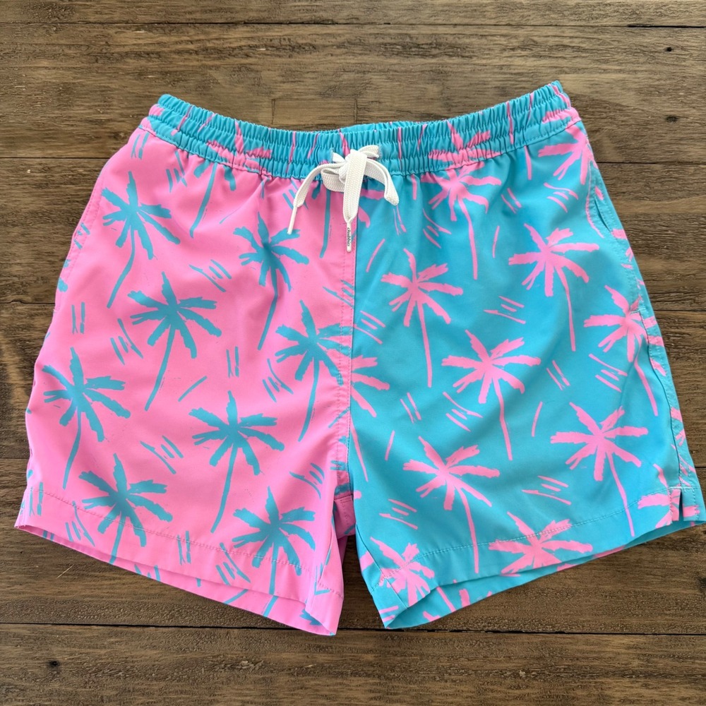 Chubbies Youth Swim Trunks Pink Blue Palm Tree Compression Liner Large 14/16